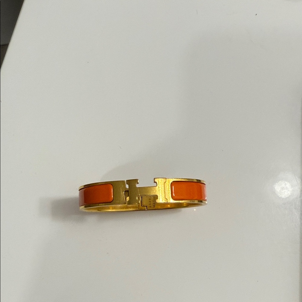 Hermes Orange and Gold Enamel Bracelet